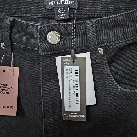 NWTPrettyLittleThing Charcoal Washed Black High Waist StraightLeg DenimJean sz 8 - Picture 6 of 14